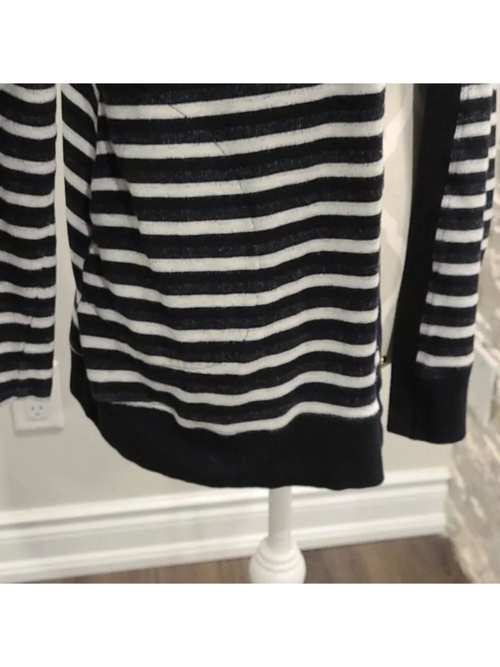 Cable and Gauge blk, grey & WHT striped cardigan